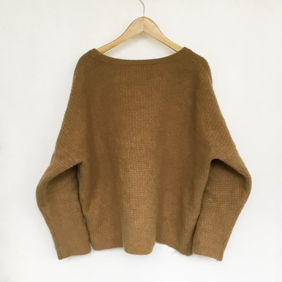 YMC You Must Create Brown Wool Waffle Weave Oversized Boxy Crewneck Sweater - Picture 2 of 8